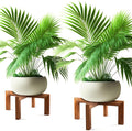 Wenqik 2 Pack 16 Inch Wood Plant Stand Wooden Plant Pot Holder Mid Century Rattan Flower Boho Rustic Stool Holder for Indoor Gardening Patio, Fit 8-18 Inch Pot (Wood Color)