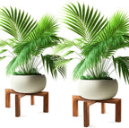 Wenqik 2 Pack 16 Inch Wood Plant Stand Wooden Plant Pot Holder Mid Century Rattan Flower Boho Rustic Stool Holder for Indoor Gardening Patio, Fit 8-18 Inch Pot (Wood Color)