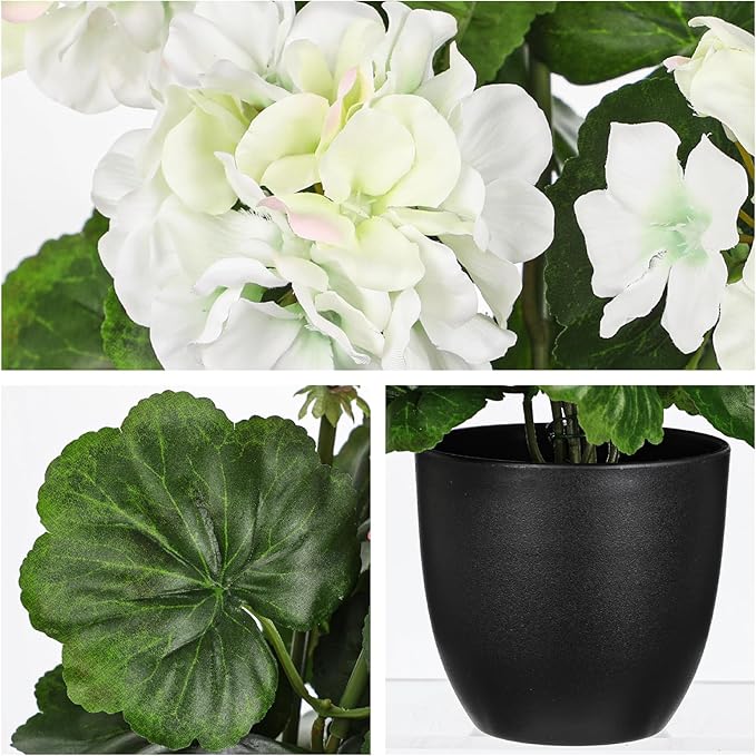 Briful 16” Geraniums Artificial Flowers Realistic Potted Plant – White Fake Geraniums for Outdoors, Silk Flowers Artificial Outdoor Plants for Indoor Home Decor, Farmhouse Table Centerpiece Decoration