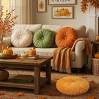 Round Throw Pillows Decorative Pleated Throw Pillows 15'' Diameter Accent Pumpkin Boho Chair Cushion for Couch Sofa Home Decoration(Fall Color,4 Pcs)