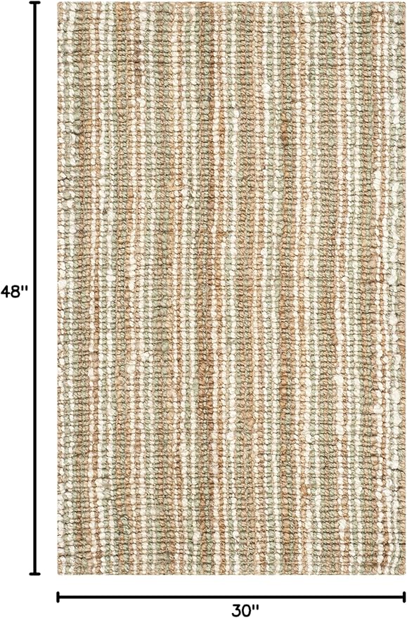 SAFAVIEH Natural Fiber Collection Area Rug - 2'6" x 4', Sage & Natural Brown, Handmade Jute, Farmhouse Style, Chunky Textured Thick Pile (NF447S)