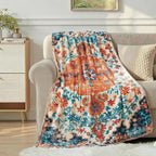 Lahome Rerto Fleece Blanket for Women Boho Bedroom Decor, Small Throw Blanket for Couch Bed Chair Cover, Decorative Fleece Blanket Throws Mom Gift Vintage Home Decor, Bohemian Orange Mutli 50x60