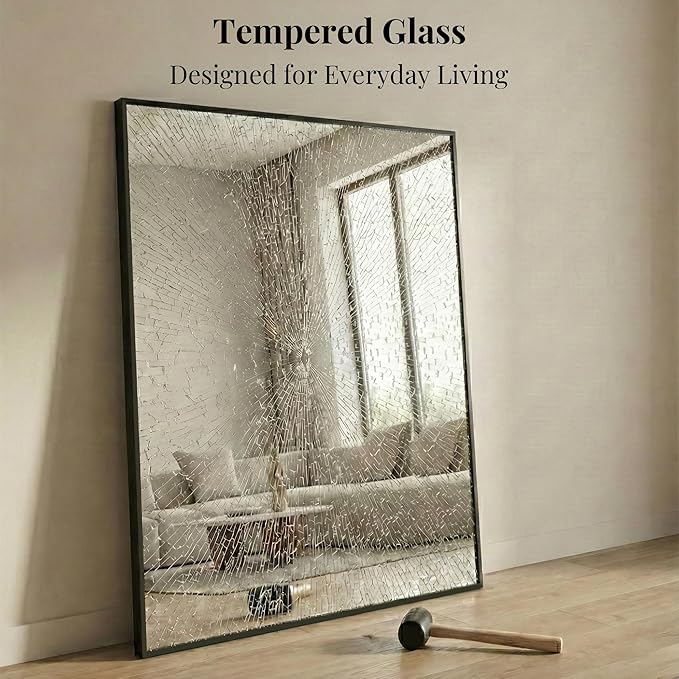 40"x30" Black Bathroom Mirror for Wall, Metal Framed Vanity Mirror Over Sink, Large Rectangular Farmhouse Decor for Fireplace, Flush Mount
