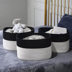 Cotton Rope Storage Basket, 15x10x9 Inches, Woven Basket for Shelves, Clothes, Towels, Books, and Laundry, Black/White (1 Pack)