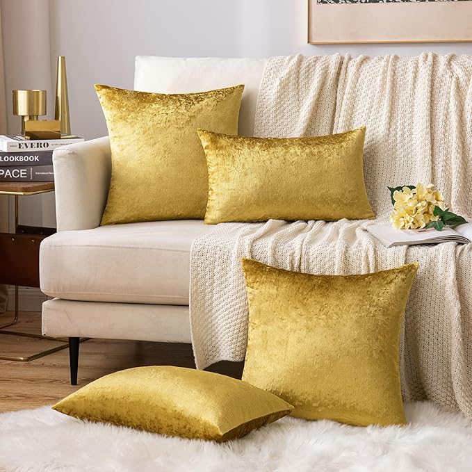 MIULEE Velvet Throw Pillow Covers 16x16 Inch, Pack of 2 - Golden, Soft Solid Decorative Pillow Covers Cushion Cases Modern Luxury Home Decor for Couch Sofa Bedroom Livingroom
