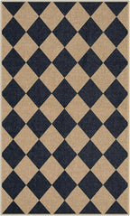 Lahome Colette Checkered Easy Jute 3x5 Outdoor Patio Rug, Washable Rugs for Entryway Diamond Indoor Outdoor Living Room Carpet, Farmhouse Neutral Non Slip Black Door Carpet for Backyard Bedroom