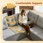 WLIVE 110'' Sectional Couches for Living Room, Pull Out Couch, U Shape 7 Seat Sleeper Sofa with Storage Chaise and Pillows, Removable Sofa Cover, Cups Holders, USB Charging Station, Grey