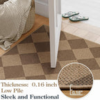 Lanffia Checkered Easy Jute 2x8 Runner Rug, Washable Runner Rug for Kitchen, Nature Indoor Outdoor Runner Rugs for Hallway 8ft Non Slip, Checkerboard Front Door Carpet for Laundry Entryway