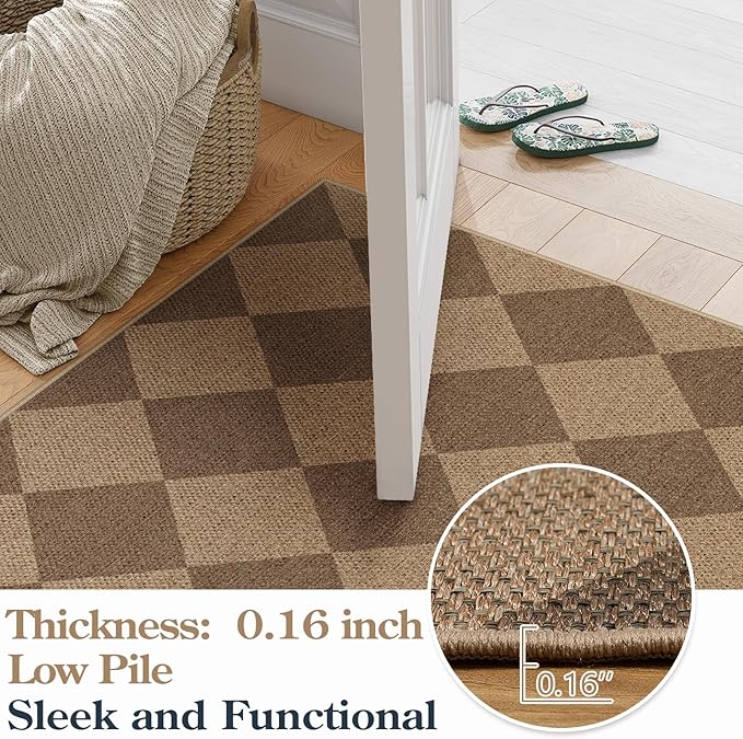 Lanffia Checkered Easy Jute Washable Rugs 8x10, Neutral Non Slip Rug for Living Room, Checkerboard Indoor Outdoor Carpet, Large Farmhouse Low Pile Non Shedding Carpet for Classroom Patio