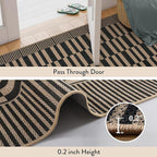 Beevia Striped 5x7 Black Jute Rug, Washable Outdoor Indoor Carpet for Living Room Dining Room, Farmhouse Modern Non-Slip Non-Shedding Rug for Patio Deck Porch Decor (Black, 5x7ft)