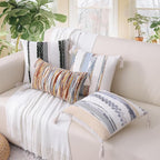 Simmore Boho Decorative Throw Pillow Covers 18x18 Set of 2, Tufted Farmhouse Pillow Covers with Tassels for Cozy Bohemian Couch Sofa Bedroom Home Decor, Grey