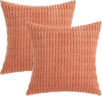 MIULEE Pack of 2 Corduroy Decorative Euro Sham Throw Pillow Covers 24x24 Inch Soft Boho Striped Pillow Covers Modern Farmhouse Home Decor for Summer Sofa Living Room Couch Bed Coral