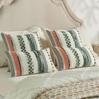 FUTEI Green Decorative Throw Pillow Covers 20x20 Inch Set of 2, Soft Tufted Striped Textured Accent Cushion Case,Boho Pillows for Couch Decor
