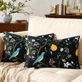 MUSSEL Black Floral Pillow Covers 12x20 Set of 2, Velvet Wild Flower Plant Throw Pillows Case, Square Farmhouse Decor Cushion Covers for Home Sofa Bed Couch