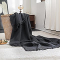 FOSSA Muslin Blanket with Fringe - 4-Layer 100% Cotton Gauze Super Soft & Breathable Throw -Lightweight Decorative Cooling Blanket for Bed, Sofa, Office (Dark Gray, Throw (60" × 50"))