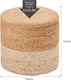 Wimarsbon 18'' Pouf Ottoman, Natural Braided Poof, Round Poufs, Rustic Handweave Lounge Pouffe, Boho Footrest Stool for Bedroom, Accent Table or Seat for Patio, Living Room