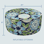 LVTXIII Inflatable Stool Ottoman Footrest with Handle, Decorative Fade-Resistant Foot Stool, Indoor or Outdoor Pouf for Home Garden and Camping Use, 21x21x9, Azure Botanical Symphony‌