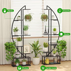 Plant Stand Shelf Rack Indoor with 6 Built in Grow Light, 7 Tiered 65" Tall Black Large Lighted Half Moon Curved Plant Stand for Indoor Growing, 2 Pack Arch Sturdy High Herb Flower Shelving