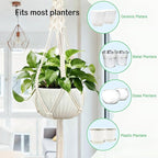Macrame Plant Hanger, Hanging Planter Basket with Decorative Tassels, Decorative Flower Pot Holder for Indoor Outdoor Boho Home Decor, Set of 2 (Wooden Hanging Ring)