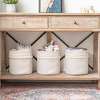 Mkono Macrame Decorative Cotton Rope Basket Boho Nursery Decor Small Cute Woven Tassel Closet Storage Bins Organizer for Baby Toys,Magazines, Potted Plants Cover,Living Room,Bedroom, 11"x11"