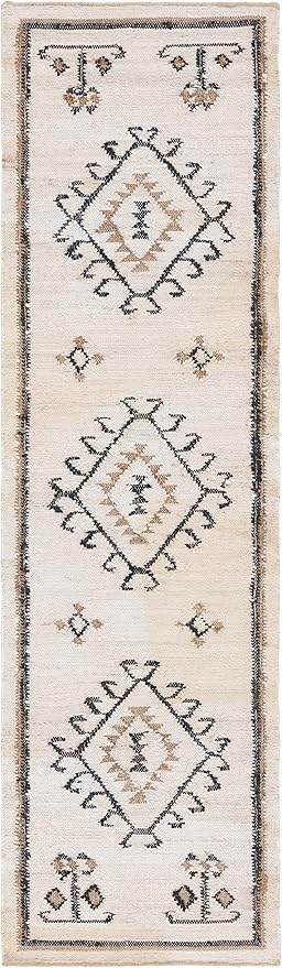 SAFAVIEH Kilim Collection Runner Rug - 2'3" x 8', Ivory & Black, Handmade Flat Weave Jute, Ideal for High Traffic Areas in Living Room, Bedroom (KLM762A)