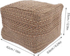 VOSAREA Pouf Ottoman Square Pouf Cover, Khaki, Cotton, Linen