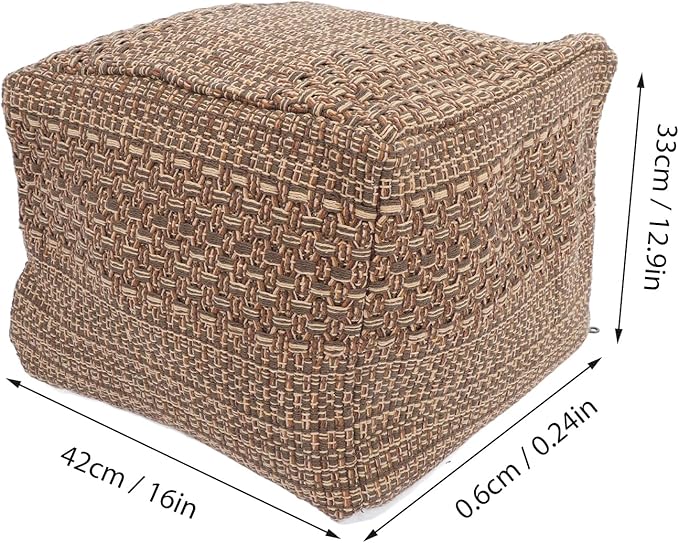 VOSAREA Pouf Ottoman Square Pouf Cover, Khaki, Cotton, Linen