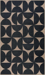 Lahome Modern Geometric Easy Jute Entryway Rug 3x5, Indoor Outdoor Washable Rug for Living Room, Neutral Semi-Circle Black Carpet for Dining Room Patio Front Door