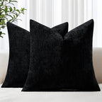 decorUhome Chenille Black Spring Euro Sham Throw Pillow Covers 24x24 Inch Set of 2, Decorative Soft Couch Pillow Covers Solid Dyed Accent Farmhouse Neutral Square Pillow Cases for Sofa