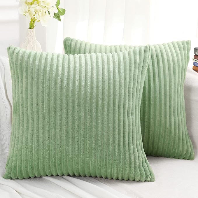 Simmore Decorative Spring Throw Pillow Covers 16x16 Set of 2, Soft Natural Plush Flannel Double-Sided Fluffy Couch Pillow Covers for Sofa Living Room, Sage Green