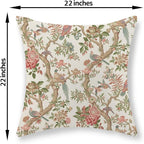 Chinoiserie Pillow Covers 22x22 Set of 2 Pink Green Bird Floral Throw Pillows Vintage Pink Flower Bird Decorative Pillow Cases Outdoor Chinoiserie Decor Farmhouse Cushion Case for Couch Sofa