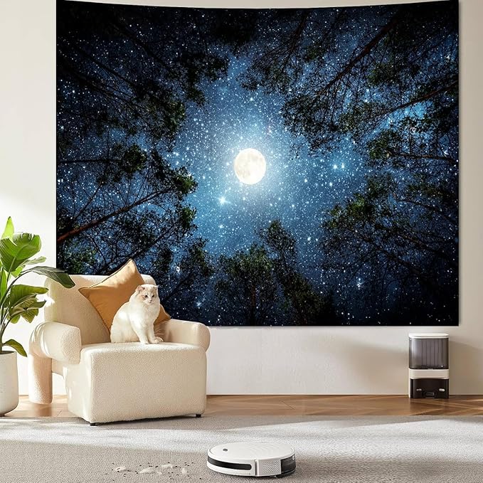 Extra Large Galaxy Forest Tapestry for Bedroom Ceiling, Big Space Night Starry Sky Blue Tapestry Aesthetic, Oversized Milky Way Moon Stars Backdrop Wall Hanging for Dorm Living Room Decor (71"X90")
