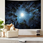 Apdidl Forest Galaxy Starry Tapestry for Bedroom Ceiling, Blue Space Night Starry Sky Moon Stars Tapestry Aesthetic, Tree Forest Milky Way Backdrop Wall Hanging for Dorm Living Room Decor (60" X 79")