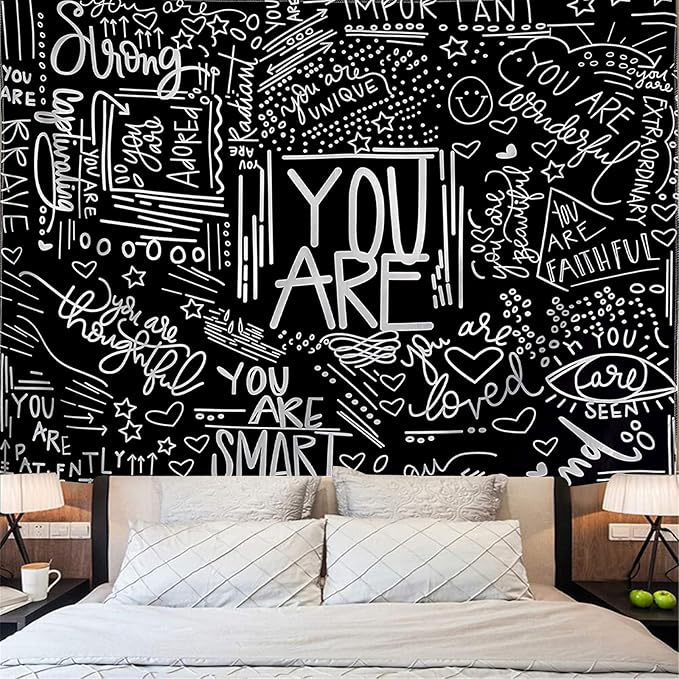 KJHL Quote You Are Wall Tapestry Black and White Inspirational Classroom Kids Tapestries Wall Hanging Motivational Positive Affirmations Saying Aesthetic Tapestry for Bedroom Dorm(30" x 40")