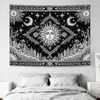Accnicc Black and White Sun and Moon Tapestry Hippie Boho Celestial Wall Tapestry for Bedroom Aesthetic Vintage Plant Spiritual Small Tapestries Wall Hanging for Dorm Living Room Decor 60 x 44 Inch