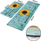 Likiyol Sunflower Kitchen Rugs Set of 2 Anti-Fatigue Mats, Spring Non-Slip Washable Floral Standing Floor Mat, 18''x30''+18''x48'' (Blue)