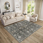 Washable Area Rugs 5'x7' Non-Slip Vintage Boho Distressed Fade Resistant Low Pile Carpet for High-Traffic Living Room, Bedroom & Dining Room