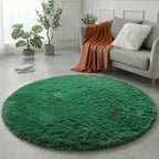 Amdrebio Dark Green Fluffy Round Rugs 5Ft for Bedroom, Thick Floor Circle Rug for Kids, Teens Room Decor, Furry Shag Area Rug for Living Room, Baby Nursery, Dorm, Fuzzy Plush Fur Emerald Green Carpet