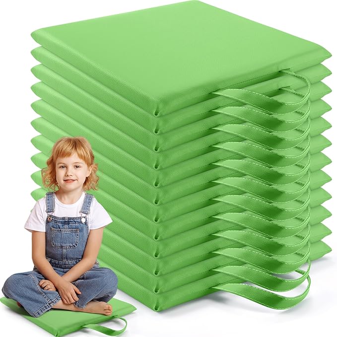 Suzile 12 Pcs 12'' Square Floor Cushions for Kids Classroom Flexible Floor Seating Elementary with Handles Classroom Carpet Cushions for Adults Toddlers Daycare Preschool School