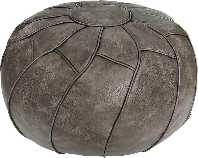 Thgonwid Round Unstuffed Pouf Cover, Leather Foot Stool Ottoman with Storage, Bean Bag Floor Chair, Multi Functional Footrest for Living Room, Bedroom or Balcony (Deep Gray)