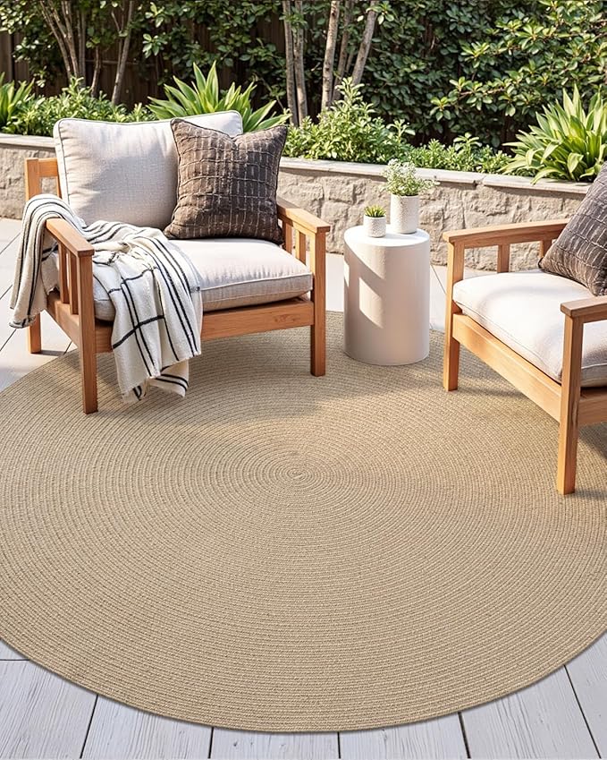 DEXI Round Jute Rug Natural Fiber 6x6, Braided Woven Area Rugs No Shed, Large Soft Neutral Rustic Carpet Mat for Indoor Outdoor Patio Dining Living Room Bedroom Farmhouse, 6ft, Beige