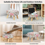 Nandae Square Storage Ottoman with Sturdy Wood Legs, Tufted Upholstered Footstool 14.5”L × 10.6”W × 11.4”H Boho Floral Upholstered Storage Footrest, Suitable for Living Room, Bedroom, Couch, Enterway