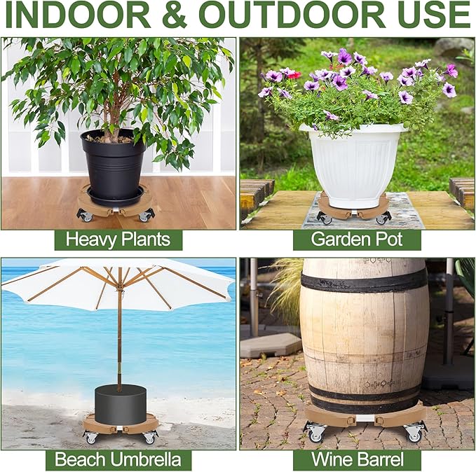ToLanbbt 2 Pack Plant Caddy Stands with 360° Wheels Adjustable 15-22 IN Rolling Stands Heavy Duty Large Plant Carts Dolly with Casters 440lbs Capacity for Large Planter, Garden Pot, Flower Pot, Khaki