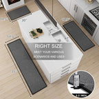 Kitchen Mat Set of 2 PCS, Cushioned Non Slip Rugs for Kitchen Floor, Absorbent Runner Comfort Standing Mats Washable for Kitchen, Office, Home, (Black, 17.3"x47"+17.3"x71")
