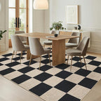 GarveeHome Easy Jute Area Rugs 6x9 for Living Room Non-Slip Backing Checkered Rugs Machine Washable Modern Indoor Outdoor Carpets for Dining Room Nursery Patio Bedroom Backyard Camping Black
