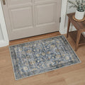 GENIMO Area Rug 2x3 Doormat, Machine Washable Low Pile Rugs, Small Retro Chenille Entryway Mat for Entrance, Hallway, Kitchen and Corridor, Distressed Blue Taupe