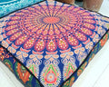 ICC 24" Orange Peacock Mandala Barmeri Large Floor Pillow Cover Cushion Meditation Seating Ottoman Throw Cover Hippie Decorative Zipped Bohemian Pouf Ottoman Pom Pom Cases 24" Square
