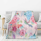 Hummingbird Floral Throw Blanket, Bird Colorful Flowers Blanket Gifts for Women Girls Mom Kids Birthday Mother's Day, Cozy Soft Warm Plush Decor Blankets for Bed Sofa Chair Couch (60"x50")