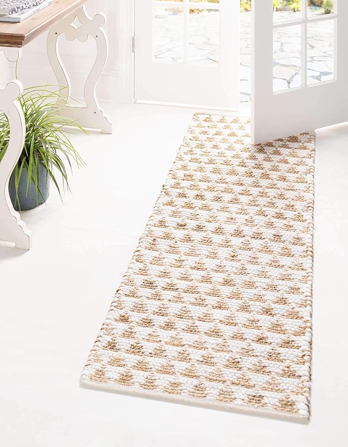 Unique Loom Chindi Jute Collection Area Rug (2' 2" x 6' 1" Runner, White/ Natural)
