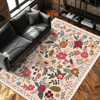 6x9 Area Rugs for Living Room Clearance Washable Boho Area Rug, Vintage Floral Non Slip Low Pile Large Rug for Living Room, Bedroom, Dining Room, Farmhouse (6 x 9 Beige Red)